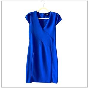 Express Cobalt Blue Mini V Neck Dress Cap Sleeves sz L